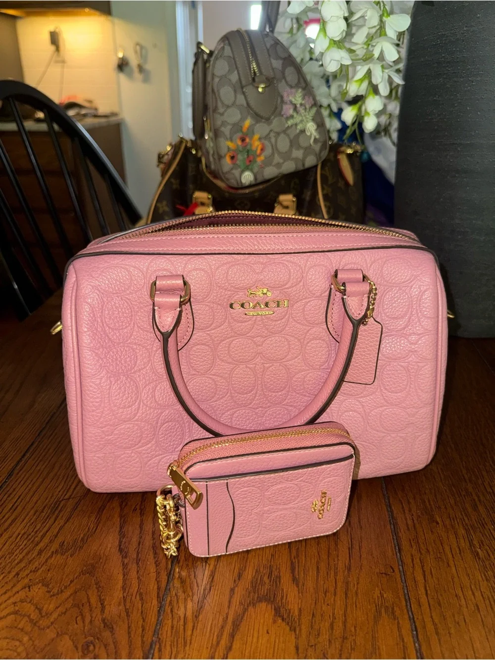 Coach Pink Pebbled Leather Satchel with Coin Pouch - Gold Hardware - Picture 1 of 13